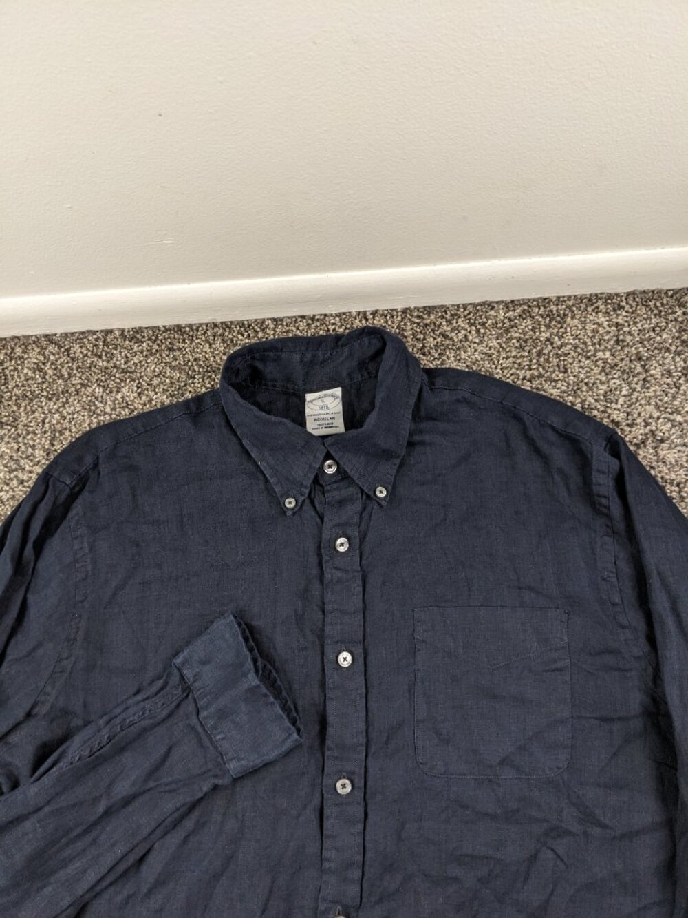 2023 Brooks Brothers Shirt 100% Linen Long Sleeve Button Down Indigo Mens Large - Picture 2 of 10